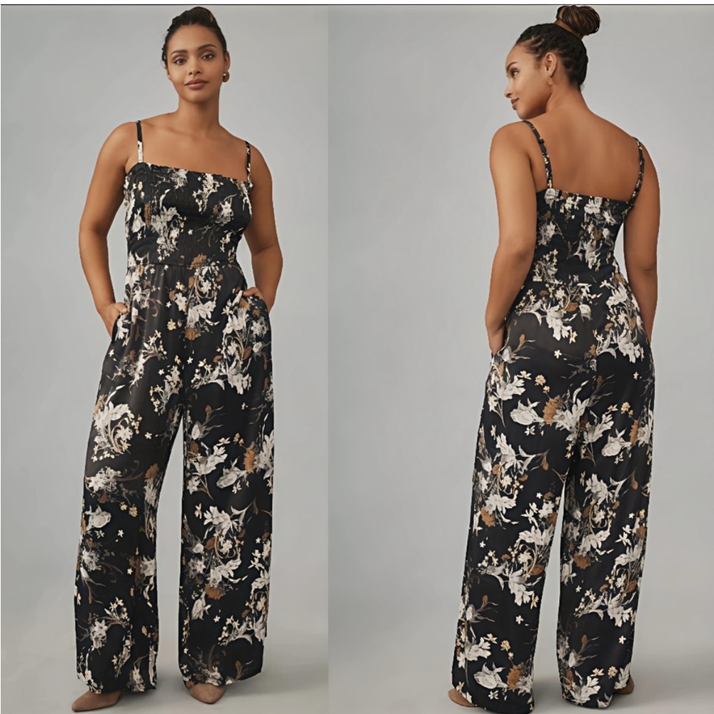 Pilcro Black and White Floral Jumpsuit Wide-Leg Strapless